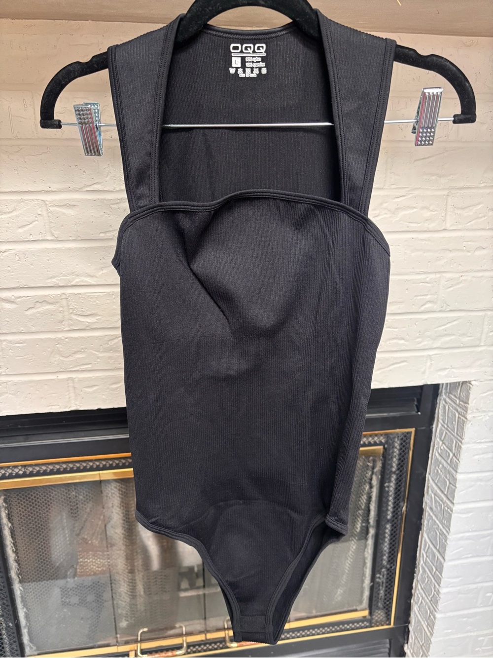 Black Ribbed Tank Bodysuit with Wide Straps -OQQ